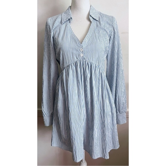 BDG Urban Outfitters • Blue and White Striped Seersucker Dress - Picture 1 of 7